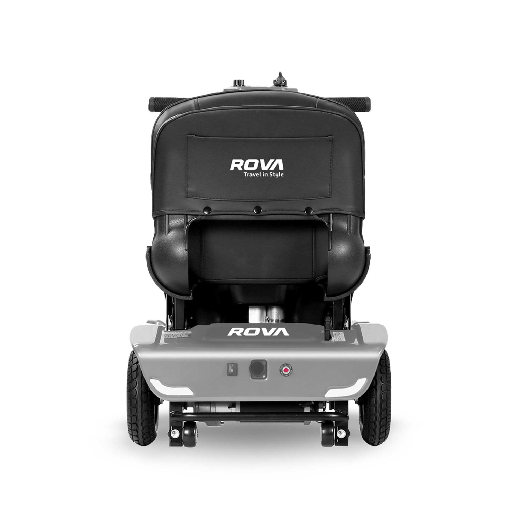 Silver colour ROVA Activ Mobility Scooter folded down rear view